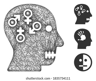 Mesh psychosexual disorder polygonal web symbol vector illustration. Model is based on psychosexual disorder flat icon. Triangle network forms abstract psychosexual disorder flat model.
