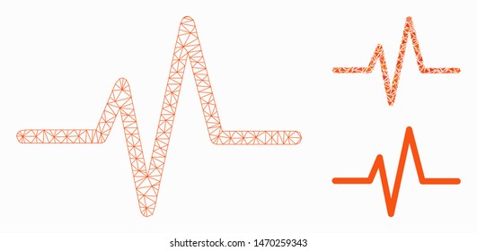 Mesh pulse model with triangle mosaic icon. Wire frame triangular mesh of pulse. Vector composition of triangle parts in various sizes, and color tinges. Abstract flat mesh pulse,