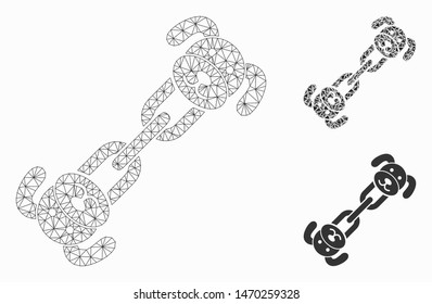 Mesh puppy chain model with triangle mosaic icon. Wire frame triangular mesh of puppy chain. Vector mosaic of triangles in various sizes, and color tones. Abstract flat mesh puppy chain,
