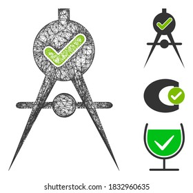 Ilustración vectorial de icono web poligonal de confirmación de calidad de malla. El modelo se basa en un icono plano de confirmación de calidad. La red triangular forma un modelo plano abstracto de confirmación de calidad.