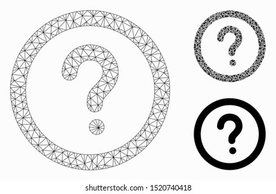 Mesh question model with triangle mosaic icon. Wire frame polygonal mesh of question. Vector composition of triangle elements in various sizes, and color tints. Abstract 2d mesh question,