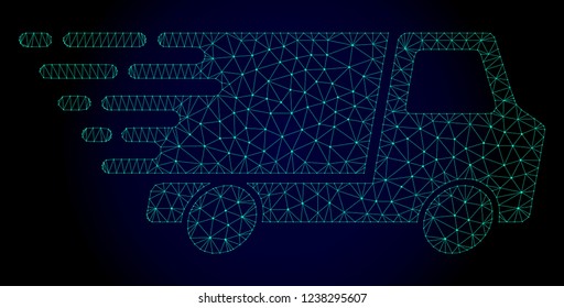 Mesh quick delivery polygonal illustration. Abstract mesh lines, triangles and points on dark background with quick delivery.