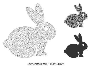 Mesh rabbit model with triangle mosaic icon. Wire carcass triangular mesh of rabbit. Vector mosaic of triangles in different sizes, and color tinges. Abstract flat mesh rabbit,