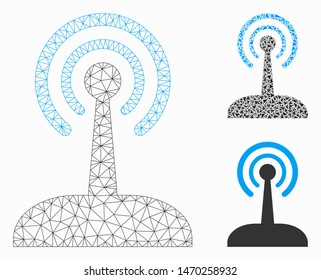 Mesh radio joystick model with triangle mosaic icon. Wire carcass polygonal mesh of radio joystick. Vector mosaic of triangle parts in variable sizes, and color tinges.