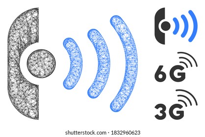 Ilustración vectorial del símbolo web poligonal del sensor de radio de malla. El modelo de canales se basa en el icono plano del sensor de radio. La malla triangular forma la canal plana del sensor de radio abstracto.
