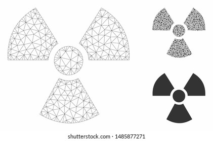 Mesh radioactivity model with triangle mosaic icon. Wire frame triangular mesh of radioactivity. Vector mosaic of triangle elements in various sizes, and color tinges. Abstract 2d mesh radioactivity,