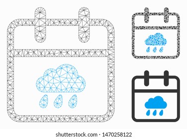 Mesh rainy day model with triangle mosaic icon. Wire carcass triangular mesh of rainy day. Vector mosaic of triangle elements in various sizes, and color tinges. Abstract flat mesh rainy day,