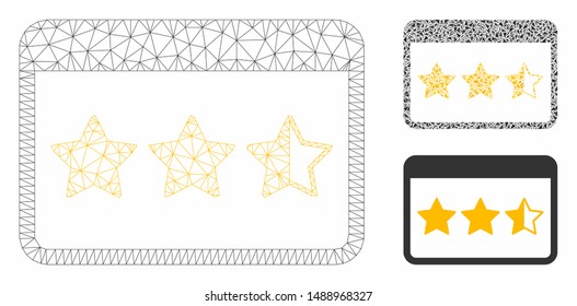 Mesh rating model with triangle mosaic icon. Wire frame triangular mesh of rating. Vector mosaic of triangle parts in variable sizes, and color hues. Abstract 2d mesh rating,