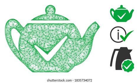 Mesh real teapot polygonal Web-Symbol Vektorgrafik. Das Carcass-Modell wird aus einem echten Teekontrol-Flachsymbol erstellt. Das dreieckige Netzwerk bildet abstrakte, reale Teekarkasse.