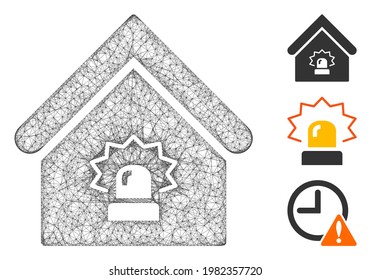 Mesh realty alarm polygonal web icon vector illustration. Carcass model is based on realty alarm flat icon. Triangular mesh forms abstract realty alarm flat carcass.