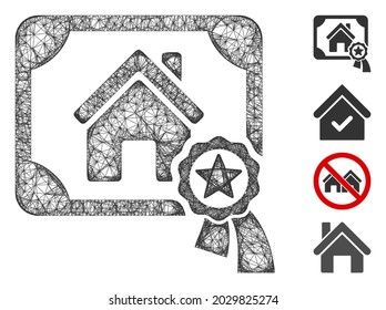 Mesh realty certification web 2d vector illustration. Carcass model is based on realty certification flat icon. Network forms abstract realty certification flat carcass.