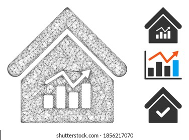 Mesh realty charts polygonal web icon vector illustration. Carcass model is based on realty charts flat icon. Triangular network forms abstract realty charts flat carcass.