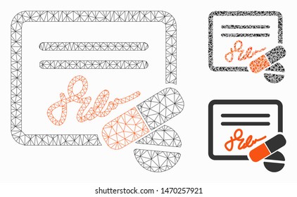 Mesh receipt model with triangle mosaic icon. Wire carcass triangular mesh of receipt. Vector mosaic of triangle elements in different sizes, and color hues. Abstract flat mesh receipt,