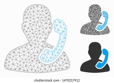 Mesh reception model with triangle mosaic icon. Wire carcass triangular network of reception. Vector mosaic of triangle elements in variable sizes, and color hues. Abstract 2d mesh reception,