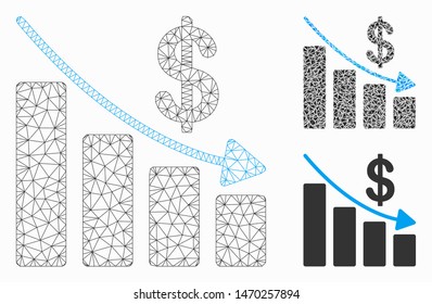 Mesh recession model with triangle mosaic icon. Wire carcass triangular mesh of recession. Vector composition of triangle parts in different sizes, and color shades. Abstract 2d mesh recession,