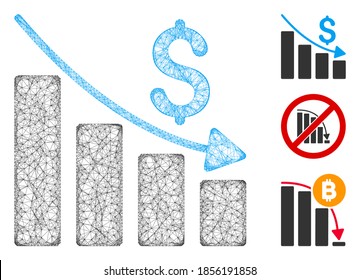 Mesh recession polygonal web 2d vector illustration. Model is created from recession flat icon. Triangular mesh forms abstract recession flat model.