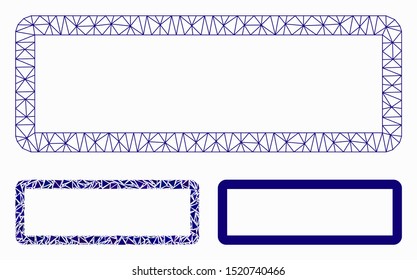 Mesh rectangle frame model with triangle mosaic icon. Wire frame triangular mesh of rectangle frame. Vector collage of triangle parts in variable sizes, and color shades.