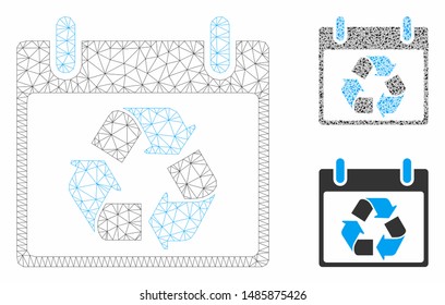 Mesh recycle calendar day model with triangle mosaic icon. Wire carcass triangular mesh of recycle calendar day. Vector collage of triangle parts in various sizes, and color tinges.