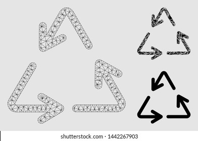Mesh recycle model with triangle mosaic icon. Wire carcass triangular mesh of recycle. Vector mosaic of triangles in variable sizes and color tints. Abstract flat mesh designed with triangles.