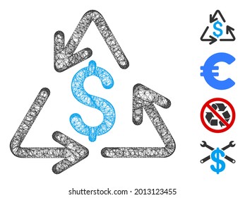 Mesh recycling cost web symbol vector illustration. Carcass model is based on recycling cost flat icon. Mesh forms abstract recycling cost flat model.