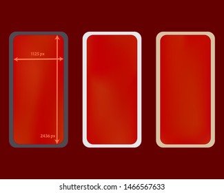 Mesh, red colored phone backgrounds kit. Clean separated groups, easy to edit EPS. Plain backdrop. Minimal screen design set, isolated background. 2436x1125 ratio.