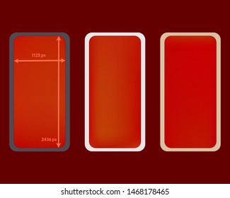 Mesh, red colored phone backgrounds kit. Clear separated groups, easy to edit EPS. Creative backdrop. Minimal screen design set, isolated background. 2436x1125 ratio.