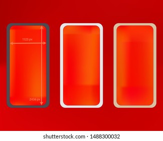 Mesh, red colored phone backgrounds kit. Net separated groups, easy to edit EPS. Professional backdrop. Creative screen design set, isolated background. 2436x1125 ratio.