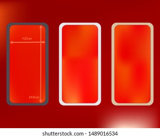 Mesh, red colored phone backgrounds kit. Net separated groups, easy to edit EPS. Ordinary screen design set, isolated background. Creative backdrop. 2436x1125 ratio.