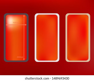 Mesh, red colored phone backgrounds kit. Usefull backdrop. Cool separated groups, easy to edit EPS. Creative screen design set, isolated background. 2436x1125 ratio.