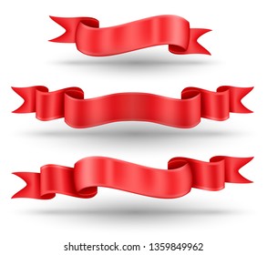 Mesh red ribbon banner set isolated vector illustration for element advertising promotion. 
