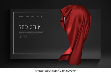 Mesh Red Silk on sphere realistic cover design. Red Fashion Background. Realistic 3d object Vector Illustration EPS 10..