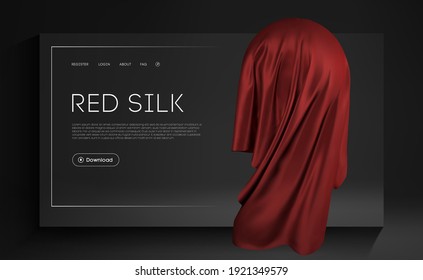 Mesh Red Silk on sphere realistic cover design. Red Fashion Background. Realistic 3d object Vector Illustration EPS 10.