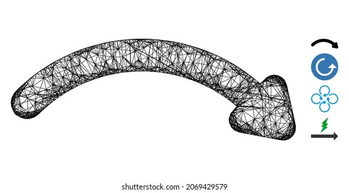 Mesh redo web icon vector illustration. Model is based on redo flat icon. Network forms abstract redo flat model. Wire frame flat web network isolated on a white background. Bonus icons are added.