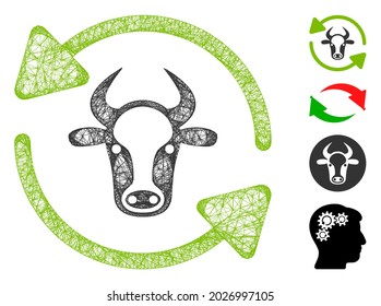 Mesh refresh cow web icon vector illustration. Carcass model is created from refresh cow flat icon. Mesh forms abstract refresh cow flat model.