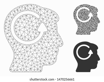 Mesh refresh head memory model with triangle mosaic icon. Wire frame triangular mesh of refresh head memory. Vector composition of triangles in various sizes, and color shades.