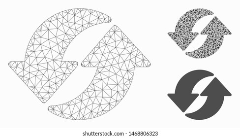 Mesh refresh model with triangle mosaic icon. Wire frame polygonal mesh of refresh. Vector composition of triangle elements in variable sizes, and color tints. Abstract flat mesh refresh,