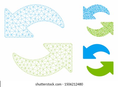 Mesh refresh model with triangle mosaic icon. Wire carcass polygonal network of refresh. Vector mosaic of triangles in different sizes, and color hues. Abstract flat mesh refresh,