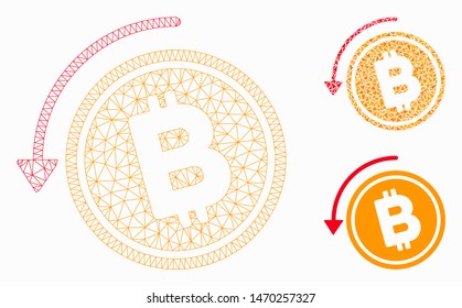 Mesh refund Bitcoin cash model with triangle mosaic icon. Wire frame triangular mesh of refund Bitcoin cash. Vector mosaic of triangle parts in various sizes, and color tinges.