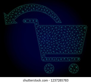 Mesh refund shopping order polygonal illustration. Abstract mesh lines, triangles and points on dark background with refund shopping order.