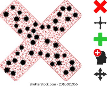 Mesh lehnen polygonale Icon Vektorgrafik, mit schwarzen Virus-Knoten. Das Modell basiert auf dem leblosen Flachsymbol mit Viruselementen und Dreiecksmaschen.