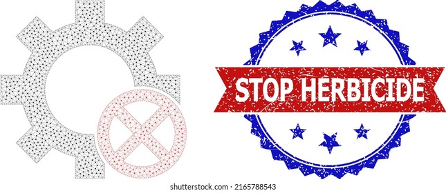 Mesh reject options frame illustration, and bicolor unclean Stop Herbicide watermark. Mesh carcass symbol created from reject options pictogram.