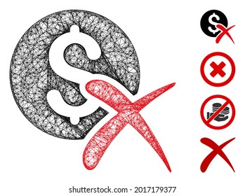 Mesh Reject Payment Web Symbol Vector Illustration. Carcass Model Is Based On Reject Payment Flat Icon. Network Forms Abstract Reject Payment Flat Carcass.