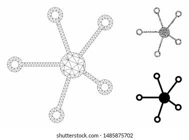 Mesh relations model with triangle mosaic icon. Wire carcass triangular mesh of relations. Vector mosaic of triangles in variable sizes, and color tinges. Abstract flat mesh relations,