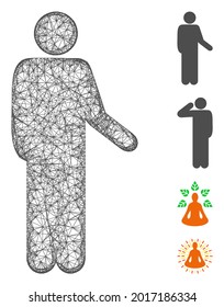 Mesh relax standing pose web icon vector illustration. Model is based on relax standing pose flat icon. Network forms abstract relax standing pose flat carcass.