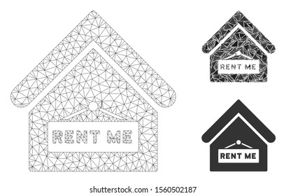 Mesh rent me model with triangle mosaic icon. Wire carcass triangular mesh of rent me. Vector mosaic of triangle elements in various sizes, and color hues. Abstract flat mesh rent me,