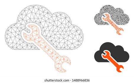 Mesh repair model with triangle mosaic icon. Wire carcass triangular network of repair. Vector mosaic of triangle parts in different sizes, and color shades. Abstract flat mesh repair,