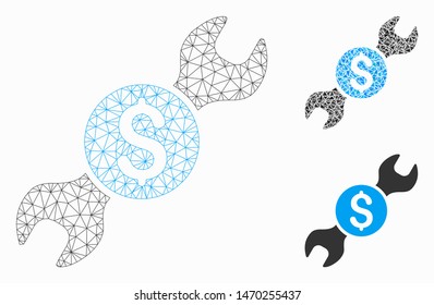 Mesh repair price model with triangle mosaic icon. Wire frame triangular mesh of repair price. Vector mosaic of triangle elements in variable sizes, and color tinges. Abstract flat mesh repair price,