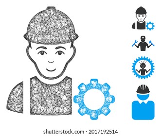 Mesh repairman web icon vector illustration. Carcass model is based on repairman flat icon. Mesh forms abstract repairman flat carcass. Wire frame flat web network isolated on a white background.