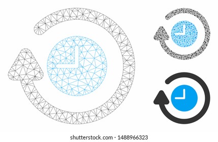 Mesh repeat clock model with triangle mosaic icon. Wire frame triangular mesh of repeat clock. Vector collage of triangle parts in variable sizes, and color tints. Abstract 2d mesh repeat clock,