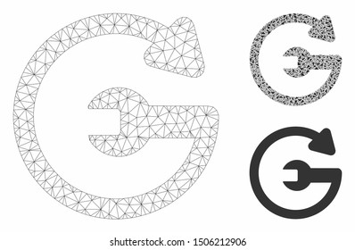 Mesh repeat service model with triangle mosaic icon. Wire frame polygonal mesh of repeat service. Vector composition of triangle parts in different sizes, and color tinges.